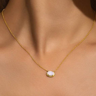 OVAL GEMSTONE CHARM PENDANT NECKLACE