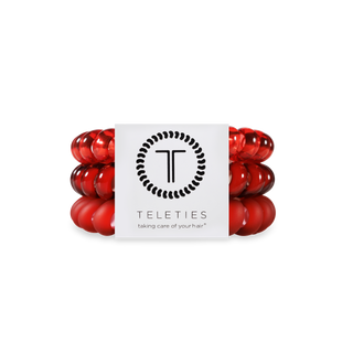 Teleties spiral hair coil hair ties in glossy red coils, front view