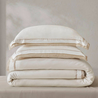 Olliix - Refined Embroidered Linen Blend Duvet Cover Set, White/Gold