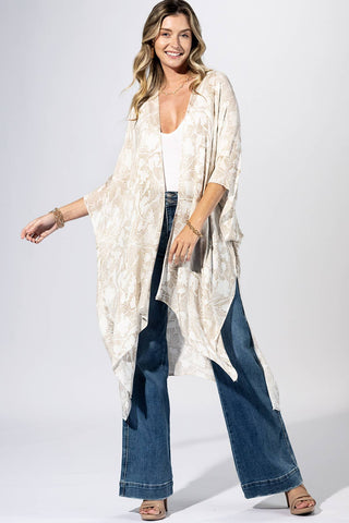 Beige Stripe Sheer Kimono