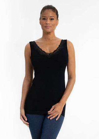 Lace Trim V Neck Tank: Charcoal