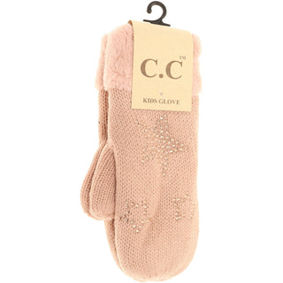 Kids Rhinestone Star Fuzzy Lined Mitten