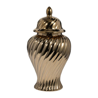 Sagebrook Home - Decorative Jar - Gold Ceramic Swirl Tall Lidded, 20 in.