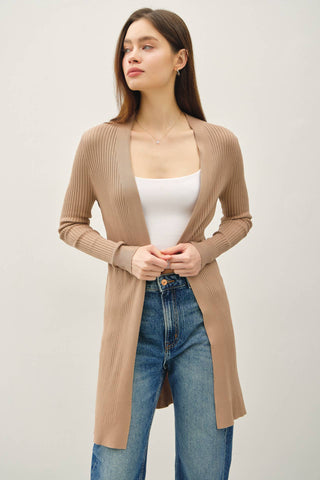LONG RIBBED DUSTER OPEN CARDIGAN