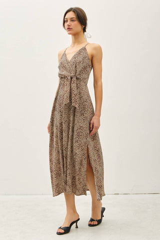 LEOPARD PRINT MIDI, MOCK-WRAP DRESS