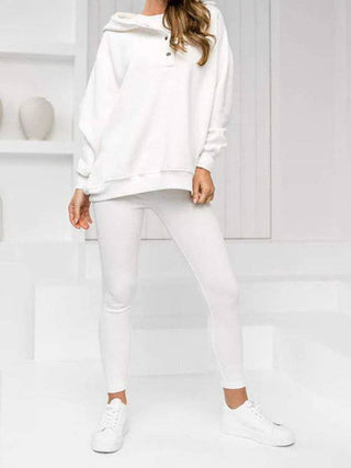 Buttoned Hoodie and Tank and Leggings Set: GREY