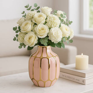 Sagebrook Home - Decorative Vase - Blush/Gold Ceramic Bud Abstract Modern,8in