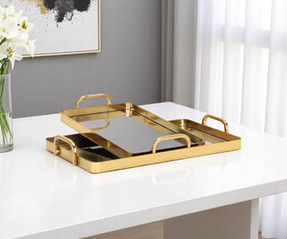 HomeRoots - Set of Two Gold And Mirrored Glass Handmade Serving Trays