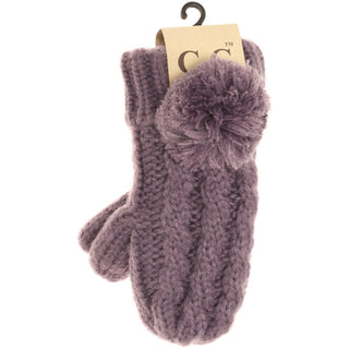 Kids CC Solid Pom Fuzzy Lined Mittens