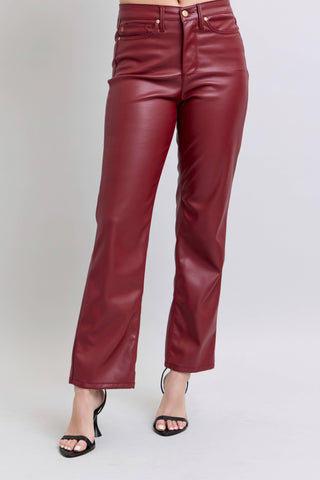 Judy Blue Jeans - Faux Leather Tummy Control High Waisted Straight