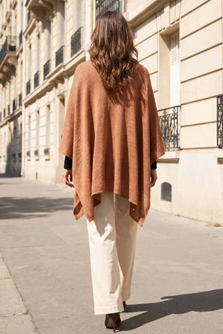 Dear Scarlett cozy sweater knit poncho in Toffee, back view
