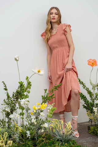 SCOOP RUFFLE MAXI DRESS: PINK