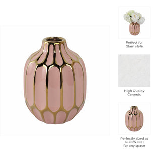 Sagebrook Home - Decorative Vase - Blush/Gold Ceramic Bud Abstract Modern,8in