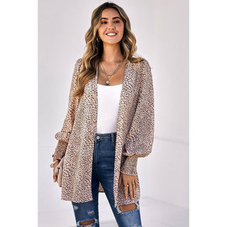 Front Open Leopard Print Loose Fit Top: BEIGE / L