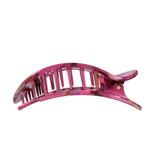 Teleties large flat round hair clip in Garden Glam print, side view