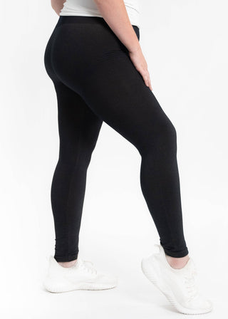 High Waist Crossover Leggings - Curvy Fit: BLACK DENIM