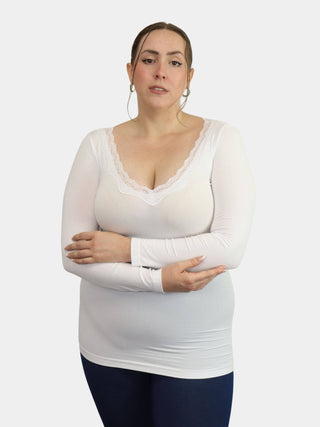 ELIETIAN - Lace Trim Long Sleeve - Berry