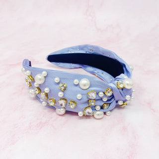 My Winslet Jeweled Satin Headband: Blue Lavender