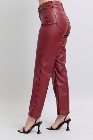 Judy Blue Jeans - Faux Leather Tummy Control High Waisted Straight
