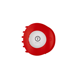 TELETIES red flat circle hair clip with circular cutout and spring teeth