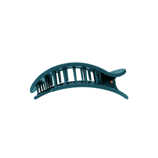 Teleties medium flat round hair clip in Teal With It blue-green, side view