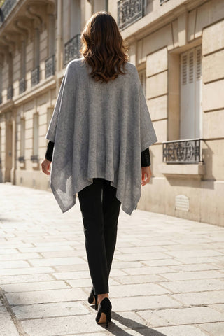 Dear Scarlett cozy sweater knit poncho in Soft Grey, back view