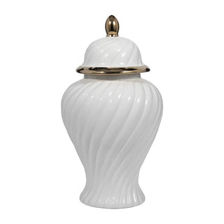 Sagebrook Home - Decorative Jar - White Ceramic Swirl Tall Lidded, 20 in.