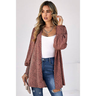 Front Open Leopard Print Loose Fit Top: BEIGE / L