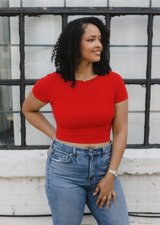 Short Sleeve Waist Length Top: Love Red / Regular