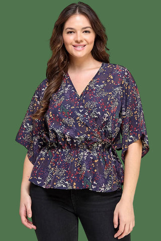 Floral Print Surplice Peplum Top