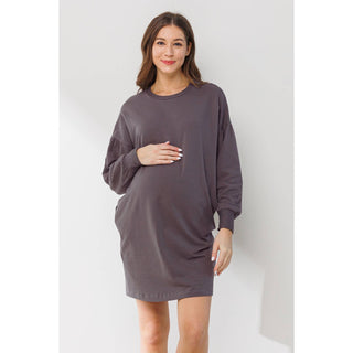 Crew Neck Sweater Dress with Pockets