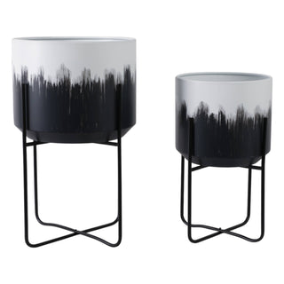 Sagebrook Home - Plant Pot Set of 2 - White Metal Ombre on Stands, 11/15 in.