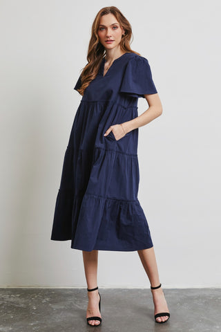 Poplin Ruffled Tiered Midi Dress