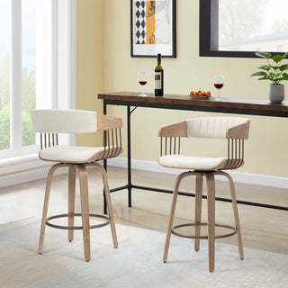 Beige Upholstered Fabric Counter Stool - Glamour Home