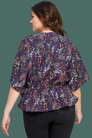 Floral Print Surplice Peplum Top