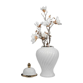 Sagebrook Home - Decorative Jar - White Ceramic Swirl Tall Lidded, 20 in.