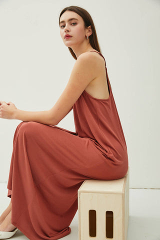 MODAL V-NECK RACERBACK ADJUSTABLE STRAP MAXI DRESS
