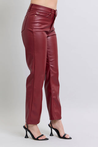 Judy Blue Jeans - Faux Leather Tummy Control High Waisted Straight