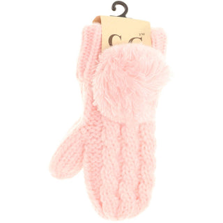 Kids CC Solid Pom Fuzzy Lined Mittens