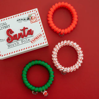TELETIES round beaded hair tie set with small charms in orange, green, and white-red striped