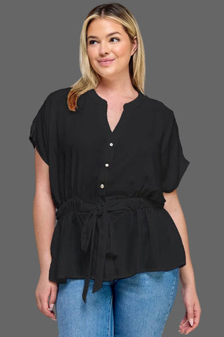 Dolman Short Sleeve Down Waist Tie Top