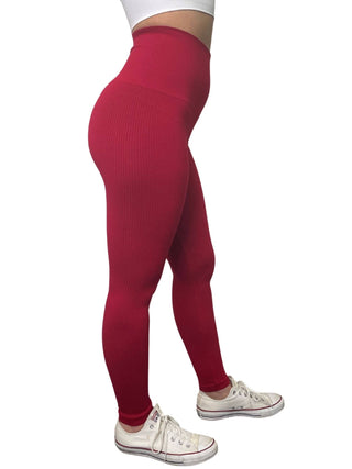 Elietian Ribbed High Waist Leggings in Red, side view