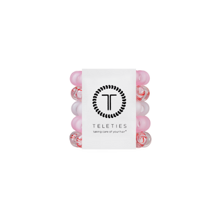 Tiny pink and red striped hair ties set, TELETIES card packaging