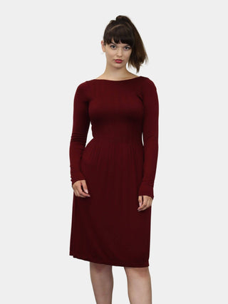 Knee Length Long Sleeve Dress: Burgundy