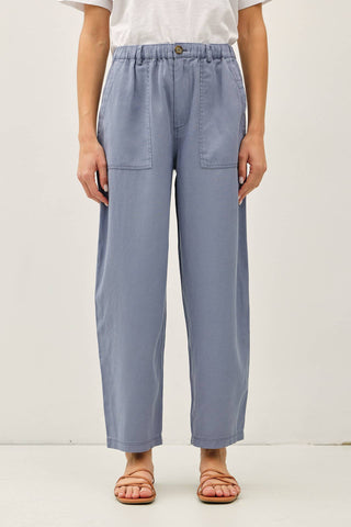 TENCEL LINEN BLEND BARREL TAPERED PANTS
