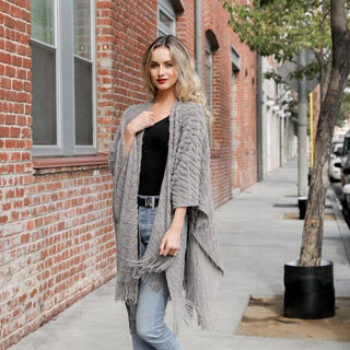 Fringe Knit Body Wrap Cardigan scarf style