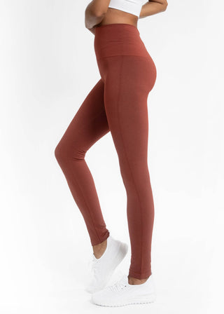 High Waist Crossover Leggings: BURGUNDY DENIM