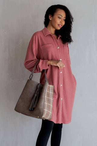 Dina Plaid Contrast Tote w/ Tassel