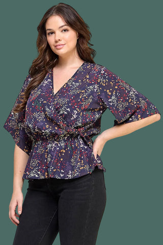 Floral Print Surplice Peplum Top