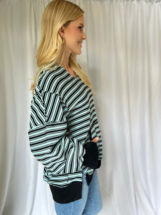 STRIPED HOODIE - BLUE